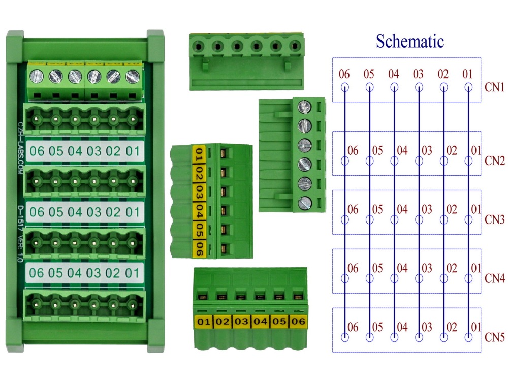 Slim DIN Rail Mount 10A/300V 5x6 Position Pluggable Screw Terminal Block Distribution Module