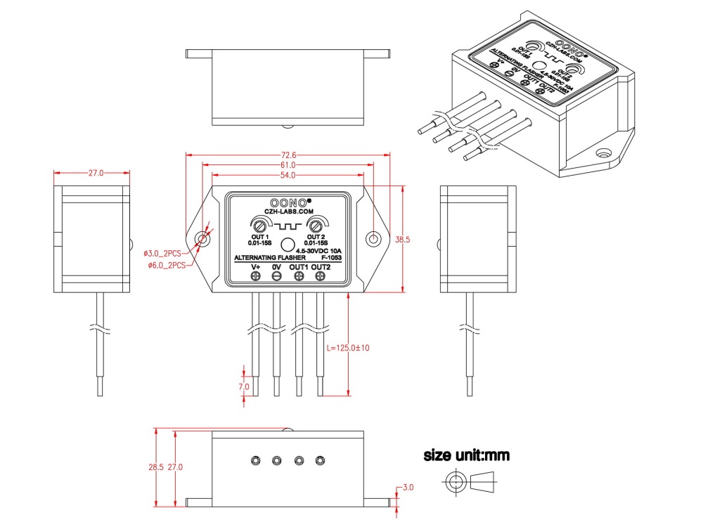 DC 4.5 - 30V 10A Dual Output Alternating Flasher Module, OONO F-1053