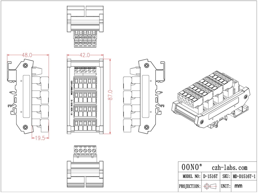Slim DIN Rail Mount 10A/300V 5x5 Position Pluggable Screw Terminal Block Distribution Module