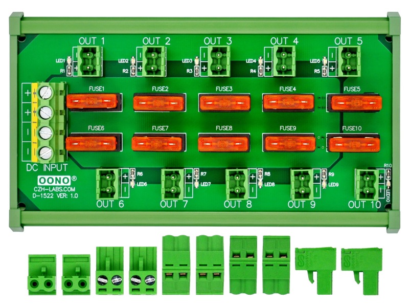 DIN Rail Mount DC 5-32V 10 Position Pluggable Screw Terminal Block Power Distribution Module