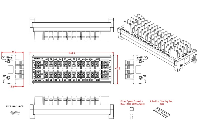 DIN Rail Mount 20Amp 2x12 Position Barrier Terminal Block Power Distribution Module