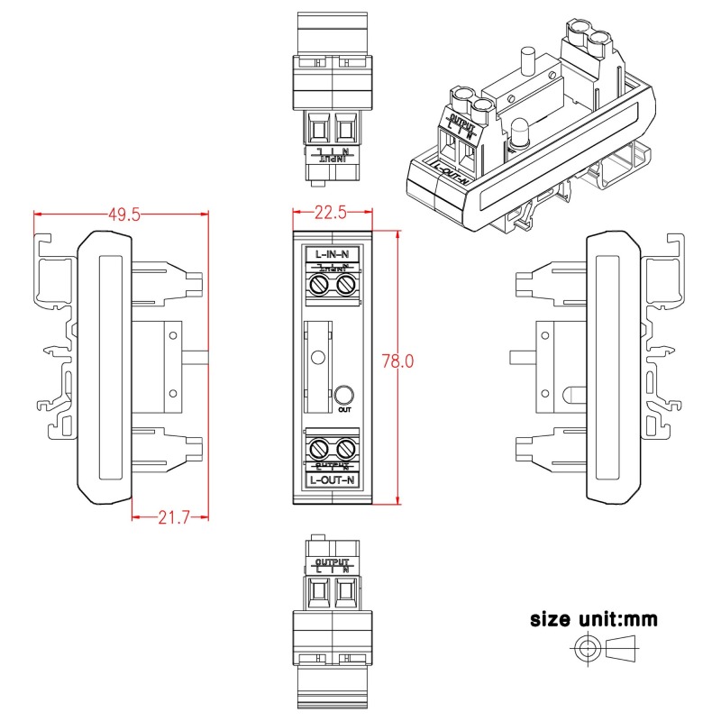 Resettable Thermal Circuit Breaker Overload Protector Module DIN Rail Mount