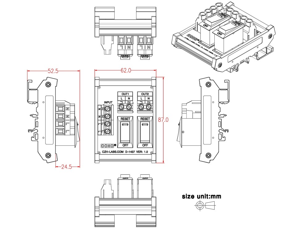 Rocker Switch Thermal Circuit Breaker Overload Protector 2 Channel Power Distribution Module DIN Rail Mount