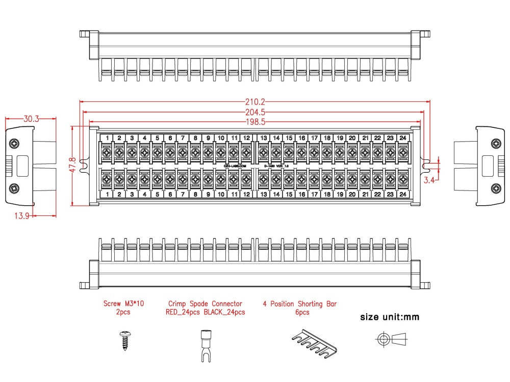 20Amp 2x24 Position Barrier Terminal Block Module