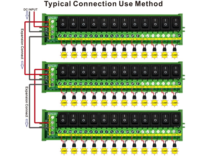 Screw Mount 12 Channel Rocker Switch DC Power Distribution Strip Module