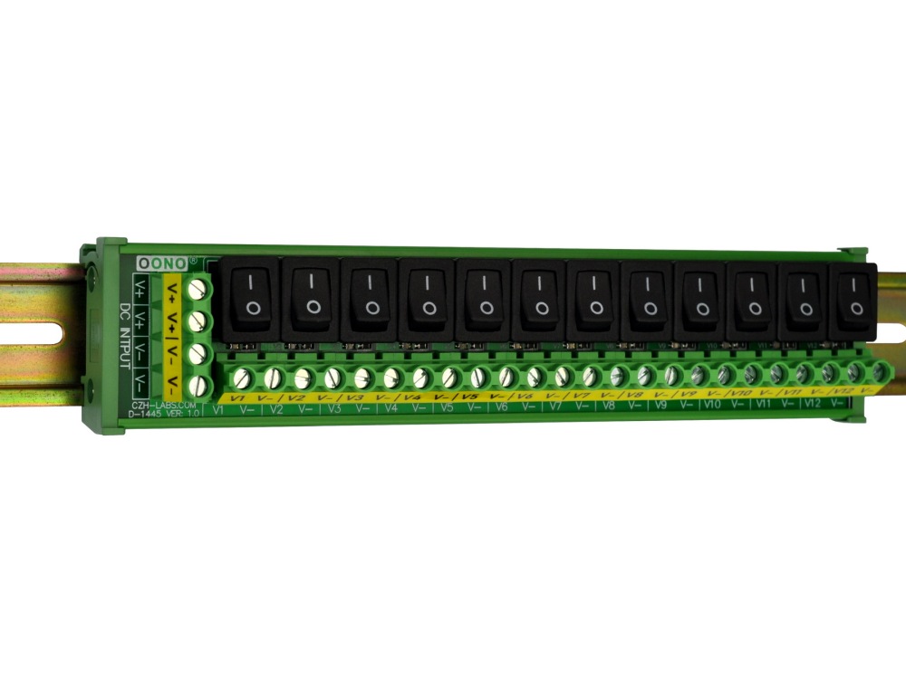 DIN Rail Mount 12 Channel Rocker Switch DC Power Distribution Strip Module