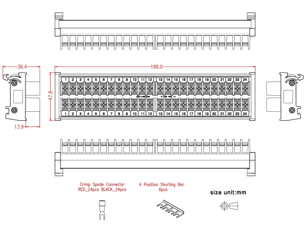 DIN Rail Mount 20Amp 2x24 Position Barrier Terminal Block Module