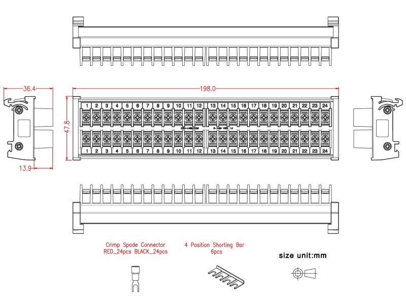 DIN Rail Mount 20Amp 2x24 Position Barrier Terminal Block Module