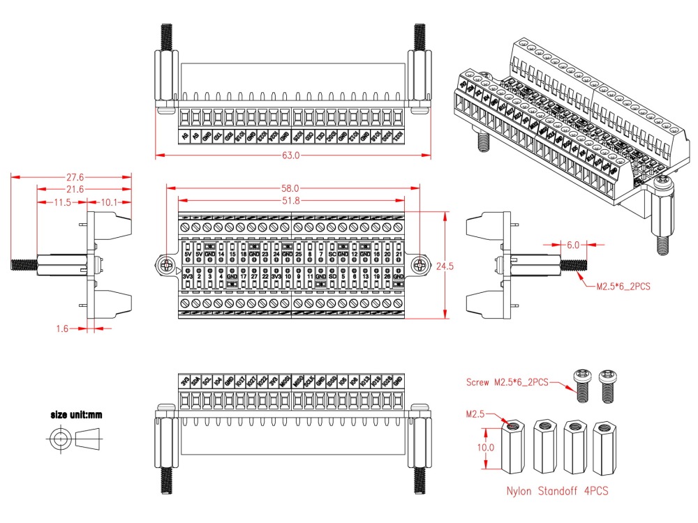 Ultra-small RPi GPIO Status LED & Terminal Block Breakout Board Module for Raspberry Pi