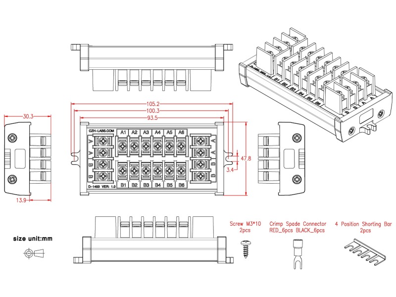 20Amp 2x6 Position Barrier Terminal Block Power Distribution Module