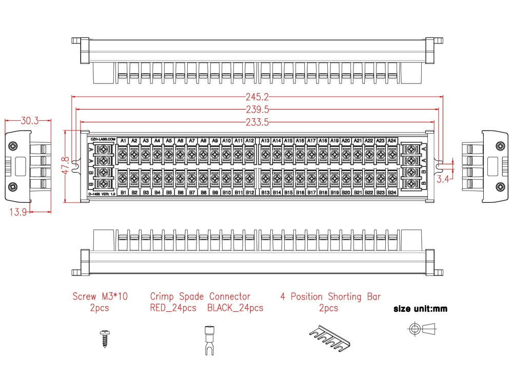 20Amp 2x24 Position Barrier Terminal Block Power Distribution Module