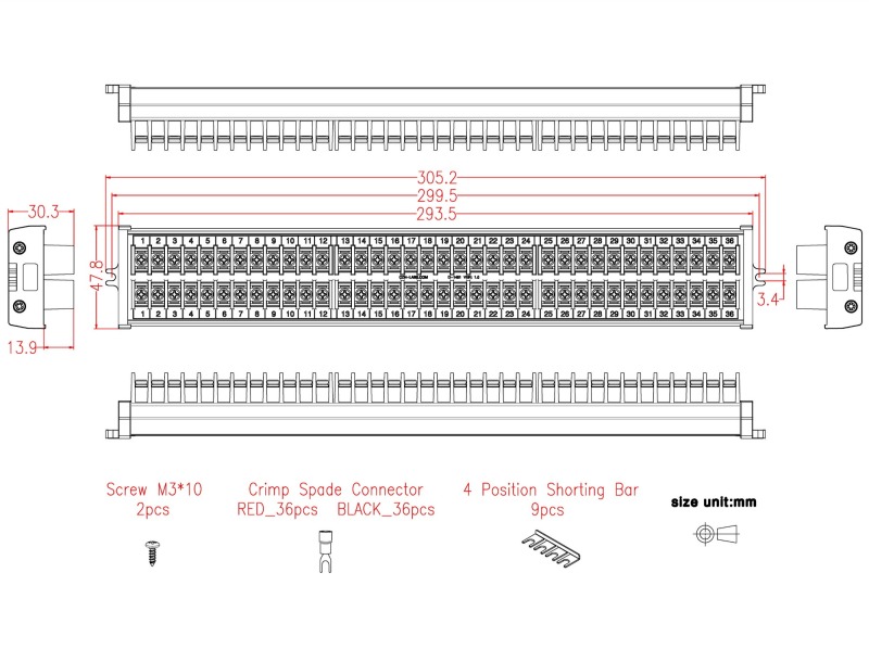 20Amp 2x36 Position Barrier Terminal Block Module
