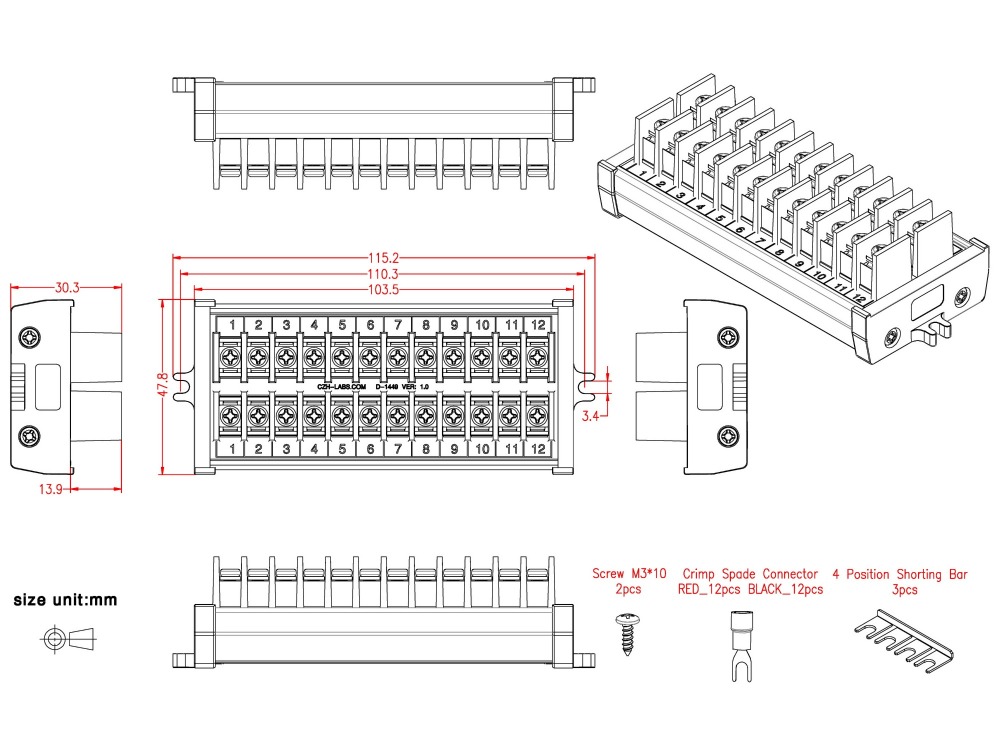 20Amp 2x12 Position Barrier Terminal Block Module