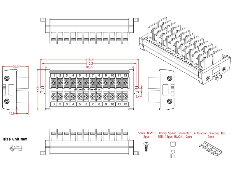 20Amp 2x12 Position Barrier Terminal Block Module