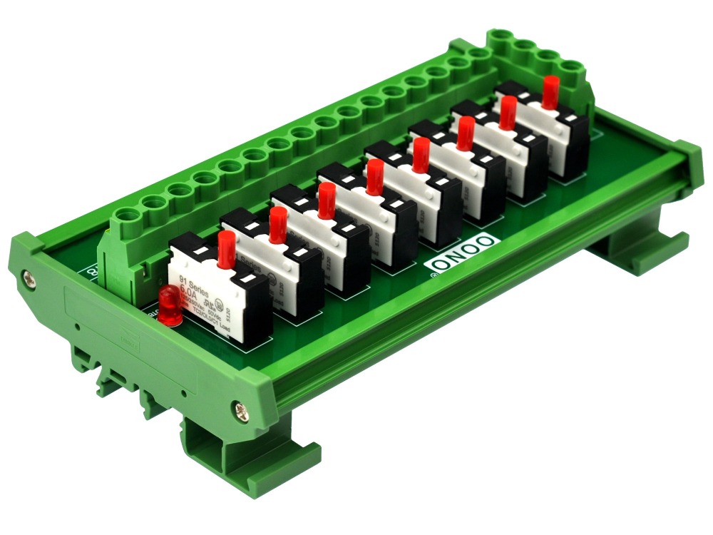 Resettable Thermal Circuit Breaker Overload Protector 8 Channel Power Distribution Module DIN Rail Mount