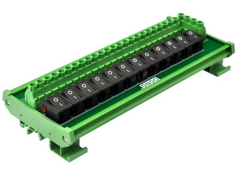 DIN Rail Mount 12 Channel Rocker Switch AC 115V 230V Power Distribution Strip Module