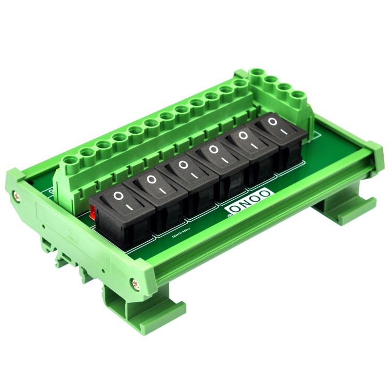 DIN Rail Mount 6 Channel Rocker Switch AC 115V 230V Power Distribution Strip Module