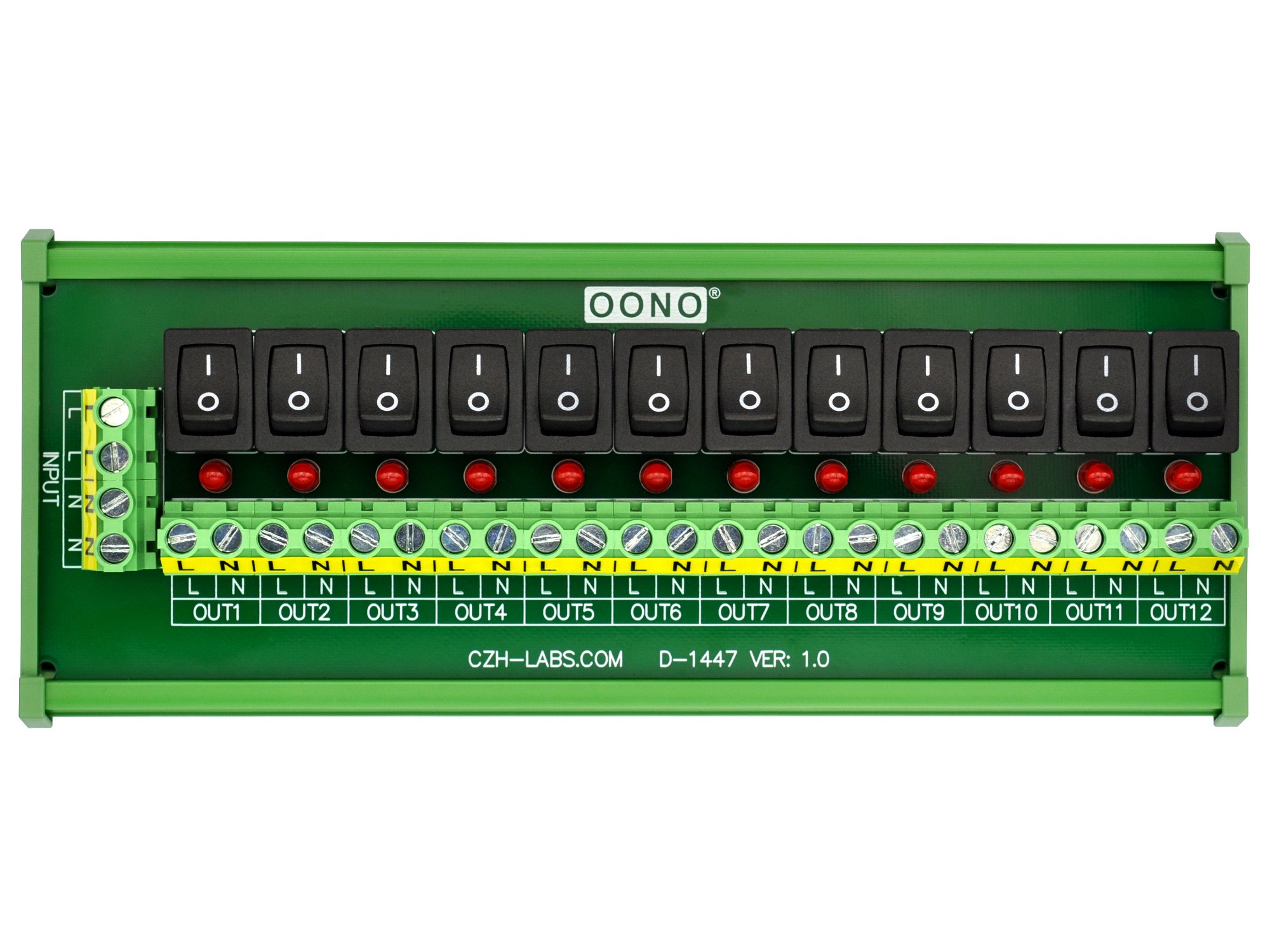 DIN Rail Mount 12 Channel Rocker Switch AC 115V 230V Power Distribution ...