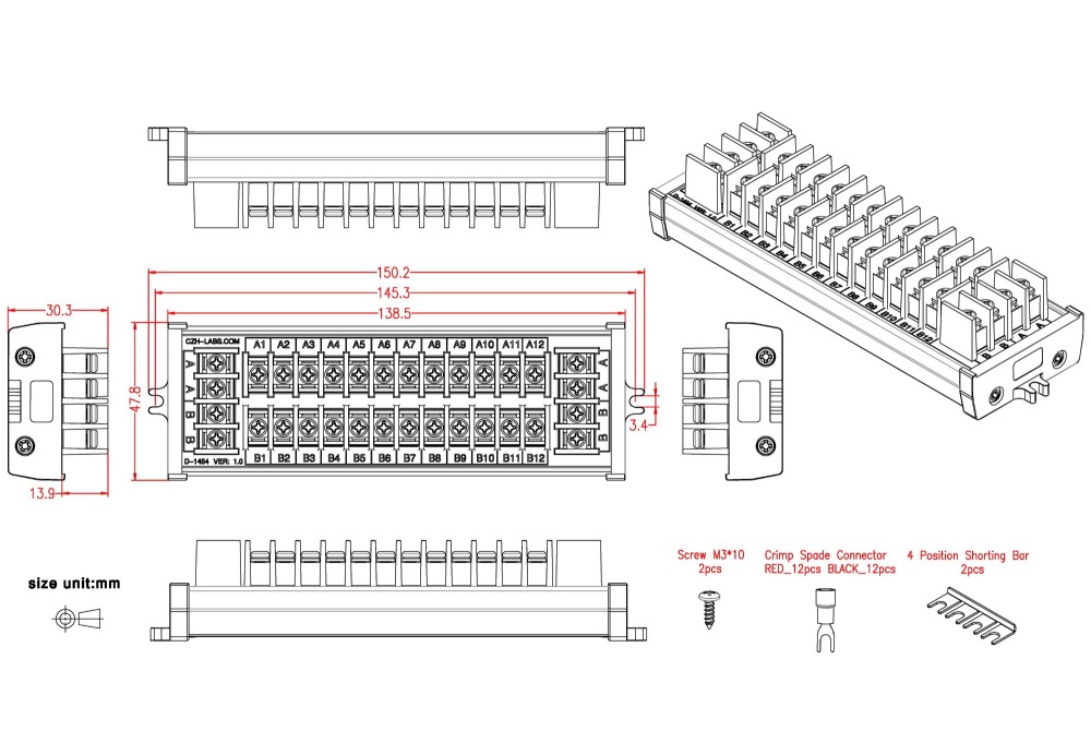 20Amp 2x12 Position Barrier Terminal Block Power Distribution Module
