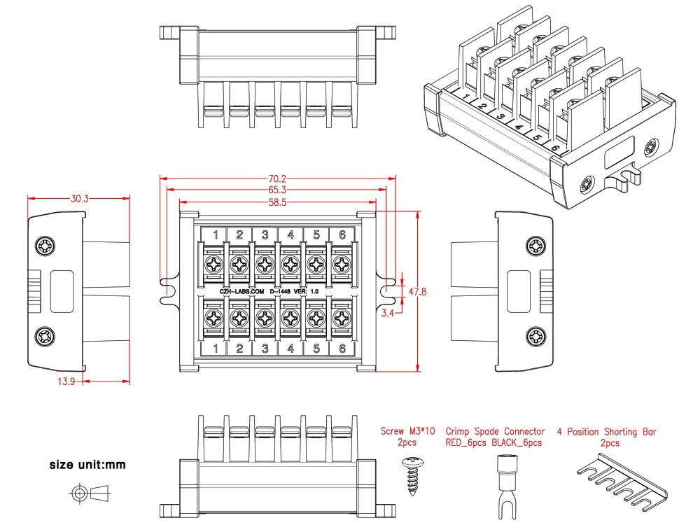 20Amp 2x6 Position Barrier Terminal Block Module