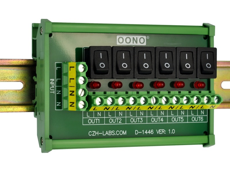 DIN Rail Mount 6 Channel Rocker Switch AC 115V 230V Power Distribution Strip Module