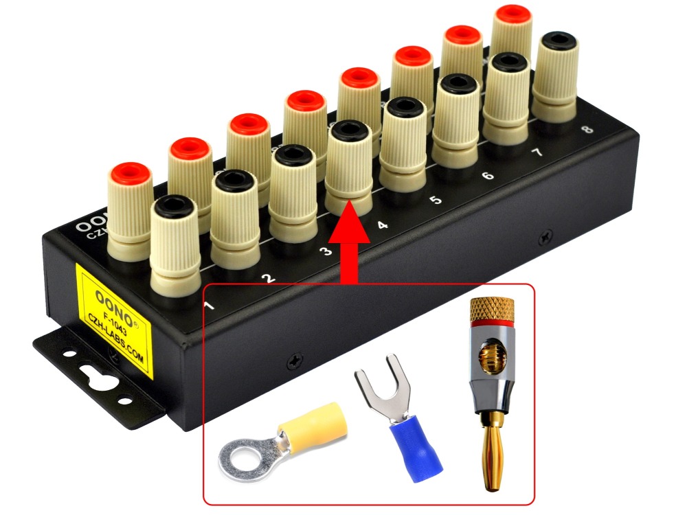 F-1043 Banana Jack 8 Outlet Power Distribution Strip Box