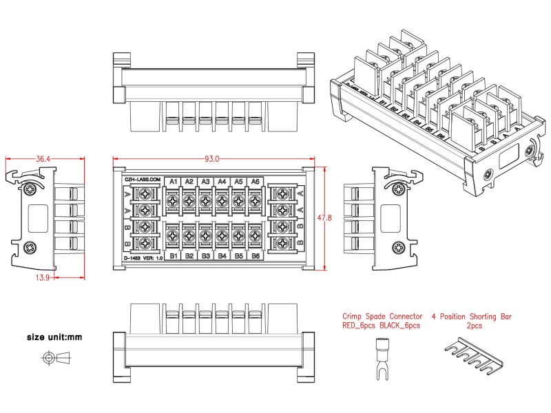 DIN Rail Mount 20Amp 2x6 Position Barrier Terminal Block Power Distribution Module