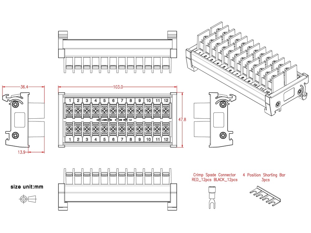 DIN Rail Mount 20Amp 2x12 Position Barrier Terminal Block Module