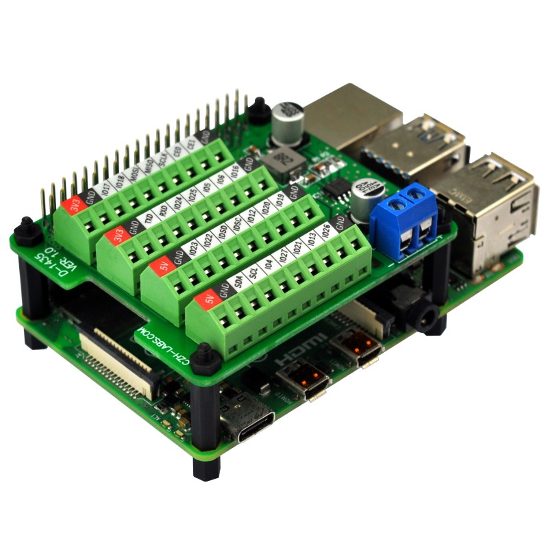 RPi Step-down DC-DC Converter HAT for Raspberry Pi, with Terminal Block GPIO Breakout