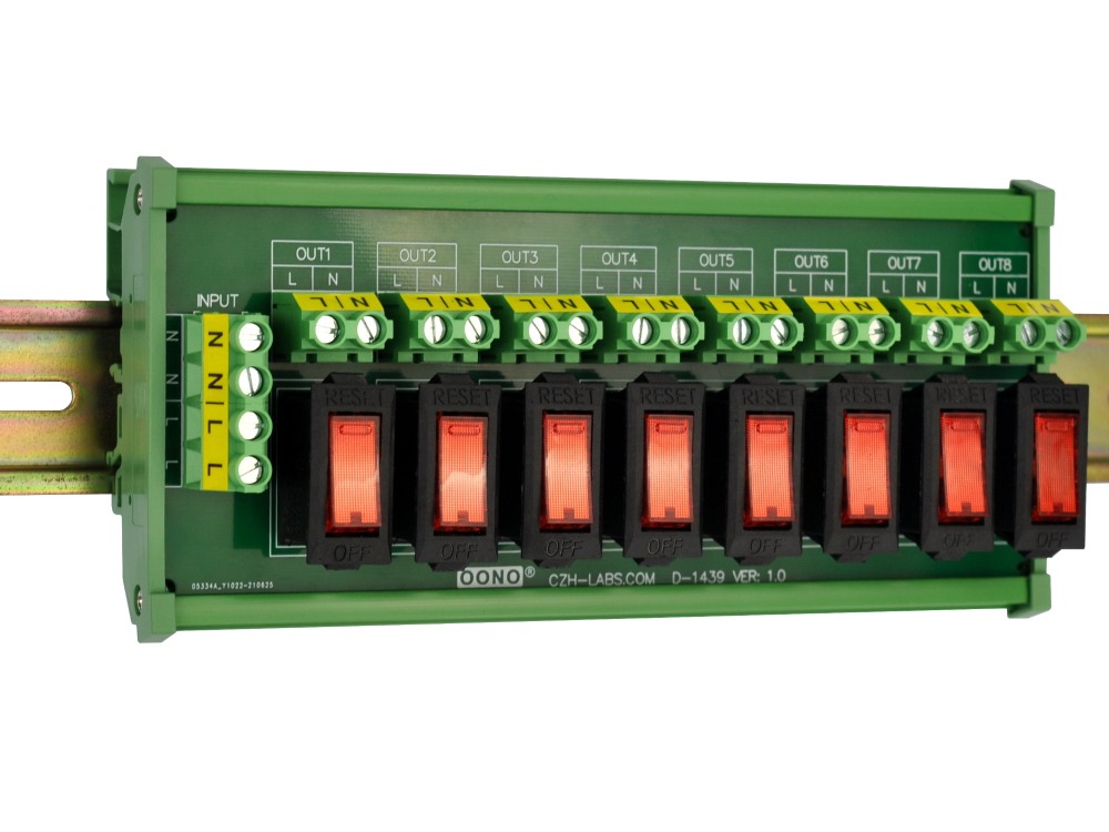 Rocker Switch Thermal Circuit Breaker Overload Protector 8 Channel Power Distribution Module DIN Rail Mount