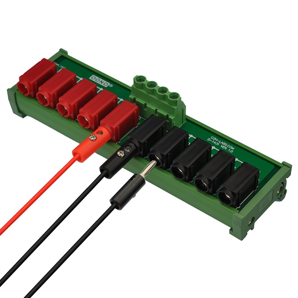 DIN Rail Mount 2 x 5 Position Banana Jack Distribution Module, DC Power Strip Horizontal