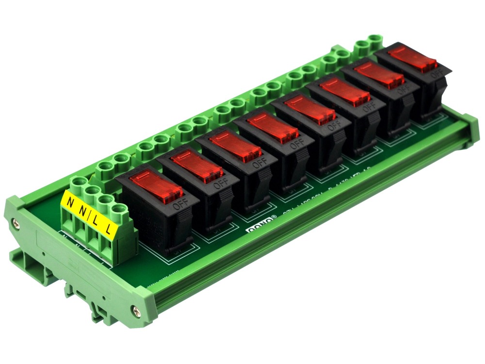 Rocker Switch Thermal Circuit Breaker Overload Protector 8 Channel Power Distribution Module DIN Rail Mount