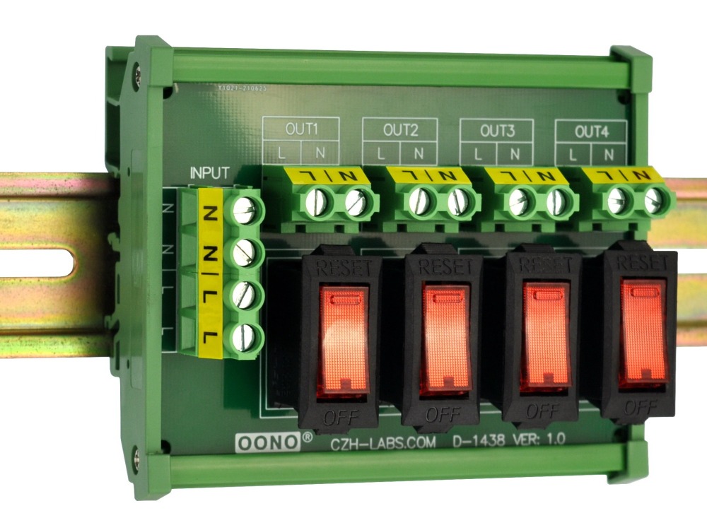 Rocker Switch Thermal Circuit Breaker Overload Protector 4 Channel Power Distribution Module DIN Rail Mount