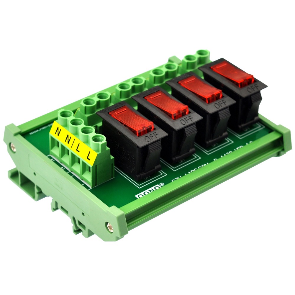 Rocker Switch Thermal Circuit Breaker Overload Protector 4 Channel Power Distribution Module DIN Rail Mount