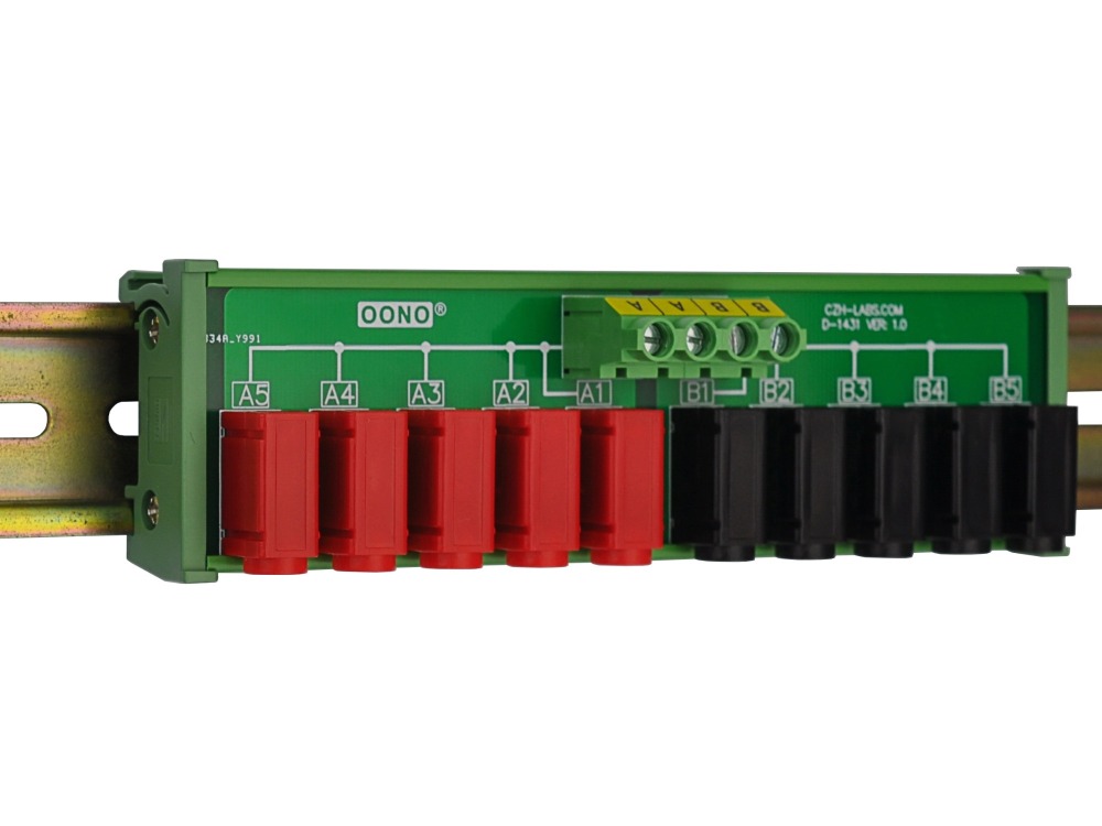 DIN Rail Mount 2 x 5 Position Banana Jack Distribution Module, DC Power Strip Horizontal
