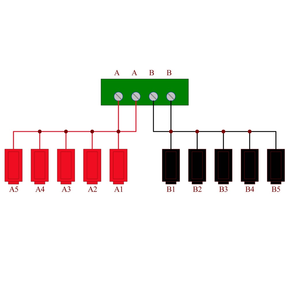 DIN Rail Mount 2 x 5 Position Banana Jack Distribution Module, DC Power Strip Horizontal