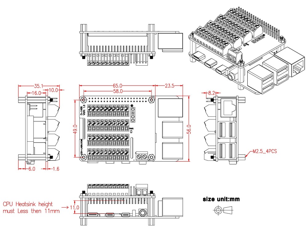 RPi Step-down DC-DC Converter HAT for Raspberry Pi, with Terminal Block GPIO Breakout