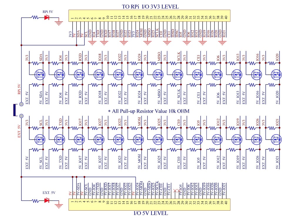 RPi 3.3V to 5V 26 I/O Bidirectional Voltage-Level Shifter Module for Raspberry Pi, Logic Level Converter