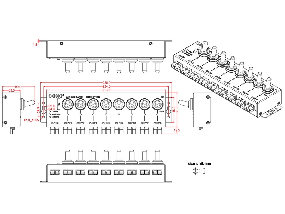 8 Channel Anderson Powerpole Connector Power Splitter Distributor Source Strip, with 8 Independent Control Switches