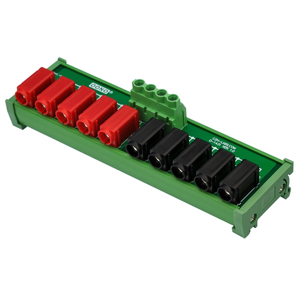 DIN Rail Mount 2 x 5 Position Banana Jack Distribution Module, DC Power Strip Horizontal
