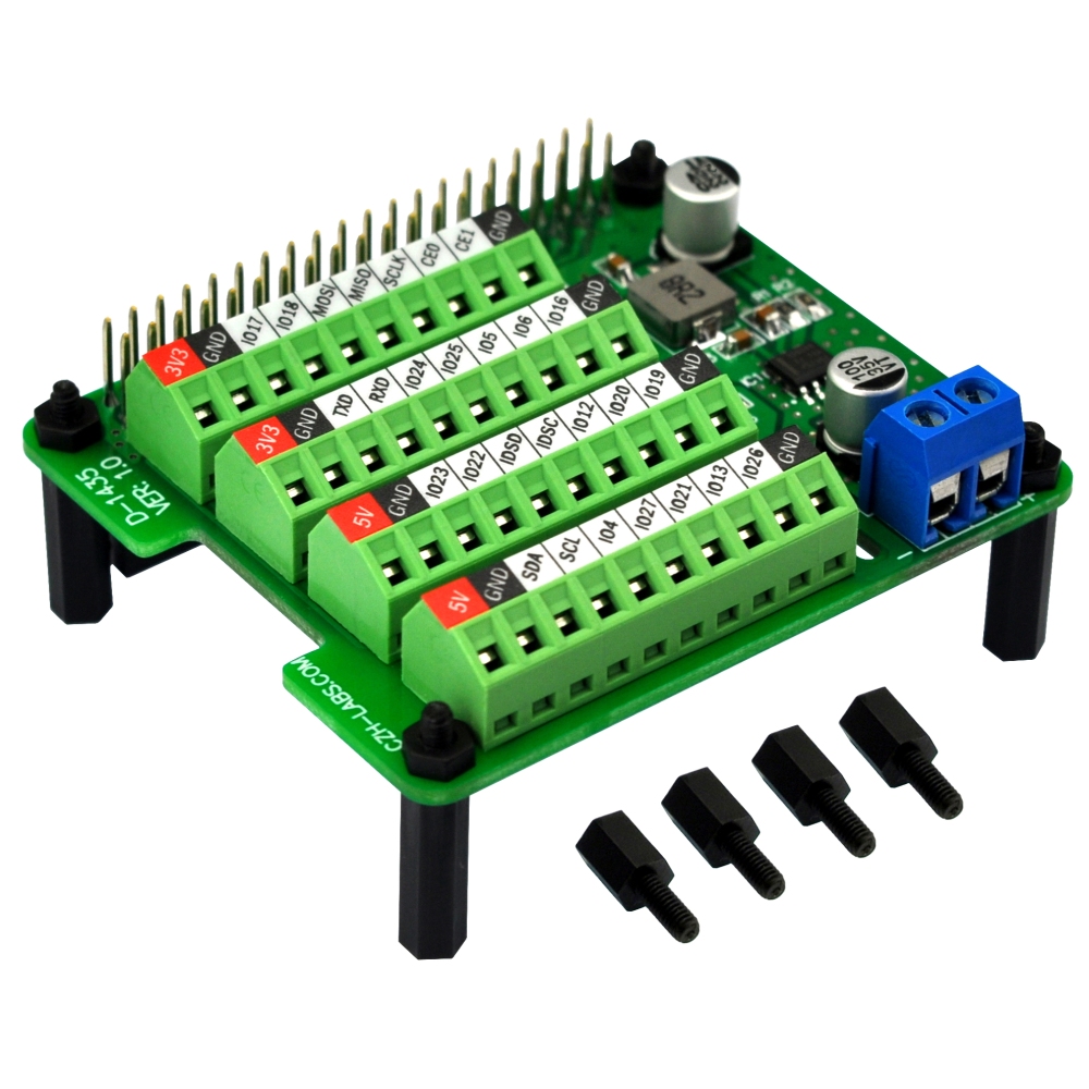 RPi Step-down DC-DC Converter HAT for Raspberry Pi, with Terminal Block GPIO Breakout