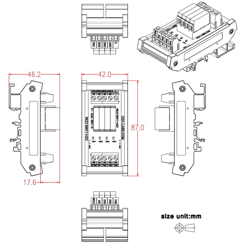 DIN Rail Mount AC/DC 5V 12V 24V 4 SPST-NO 5Amp Power Relay Module