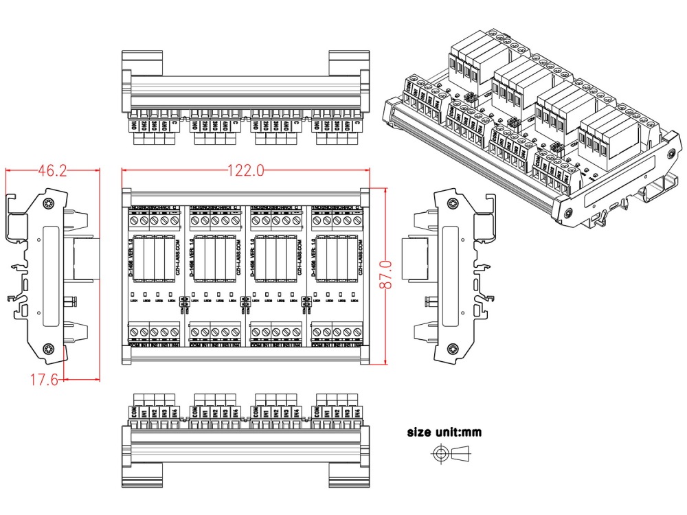 DIN Rail Mount AC/DC 5V 12V 24V 16 SPST-NO 5Amp Power Relay Module