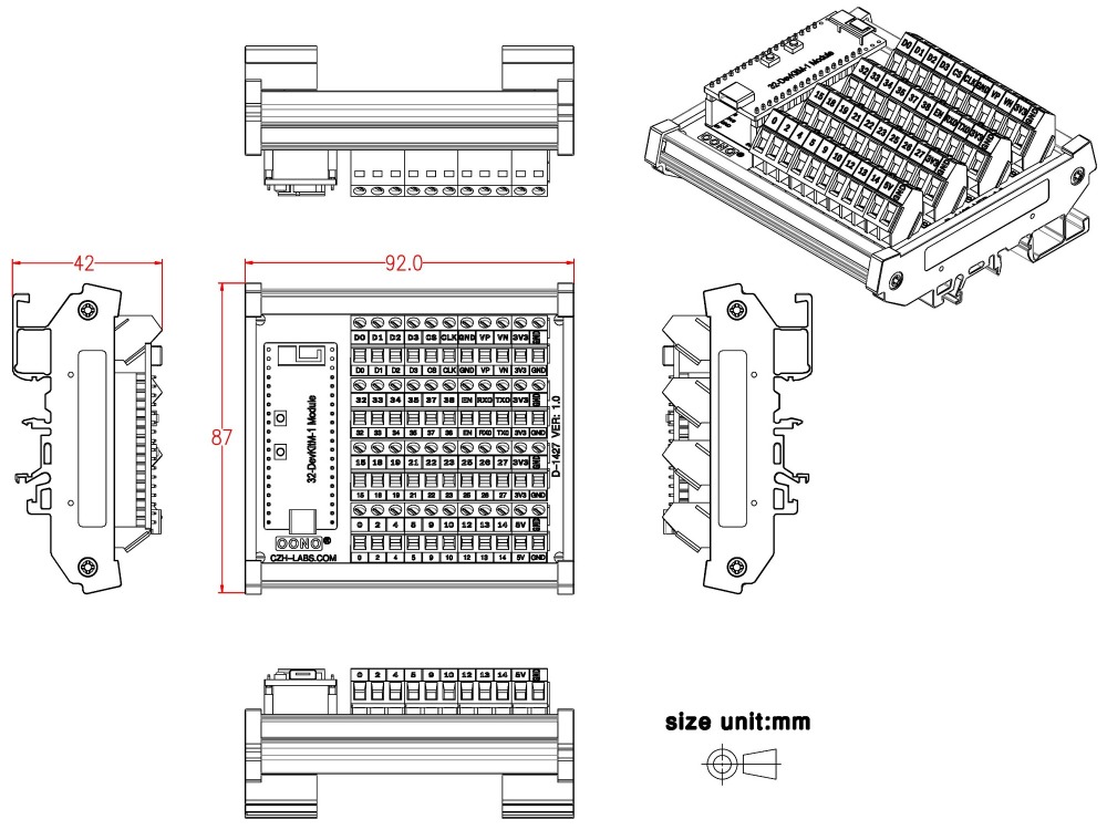 DIN Rail Mount Screw Terminal Block Breakout Module Board for ESP32-PICO-KIT