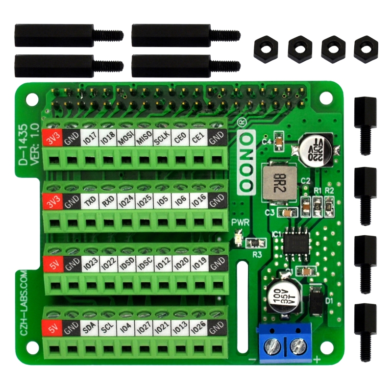 RPi Step-down DC-DC Converter HAT for Raspberry Pi, with Terminal Block GPIO Breakout