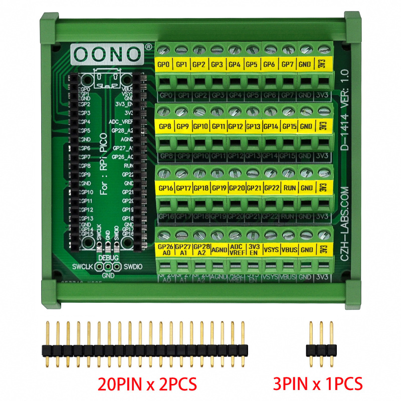 DIN Rail Mount Screw Terminal Block Breakout Module for Raspberry Pi Pico