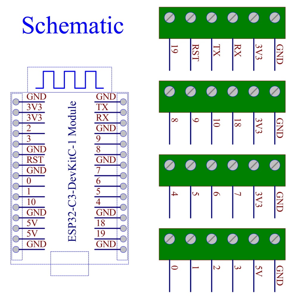 Screw Terminal Block Breakout Module Board for ESP32-C3-DevKitM-1