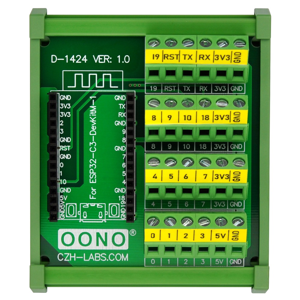 DIN Rail Mount Screw Terminal Block Breakout Module Board for ESP32-C3-DevKitM-1