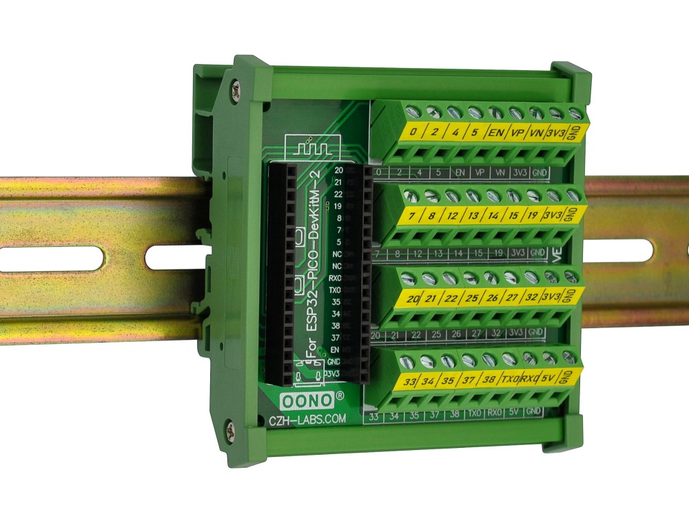 DIN Rail Mount Screw Terminal Block Breakout Module Board for ESP32-PICO-DevKitM-2