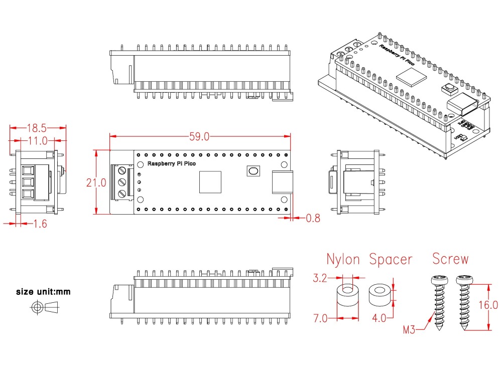Signal Relay Module for Raspberry Pi Pico, SPDT 2Amp 120V / 24V